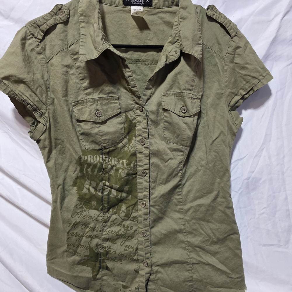 Vintage Y2K Abbey Dawn Military Style Shirt Junior Size Large